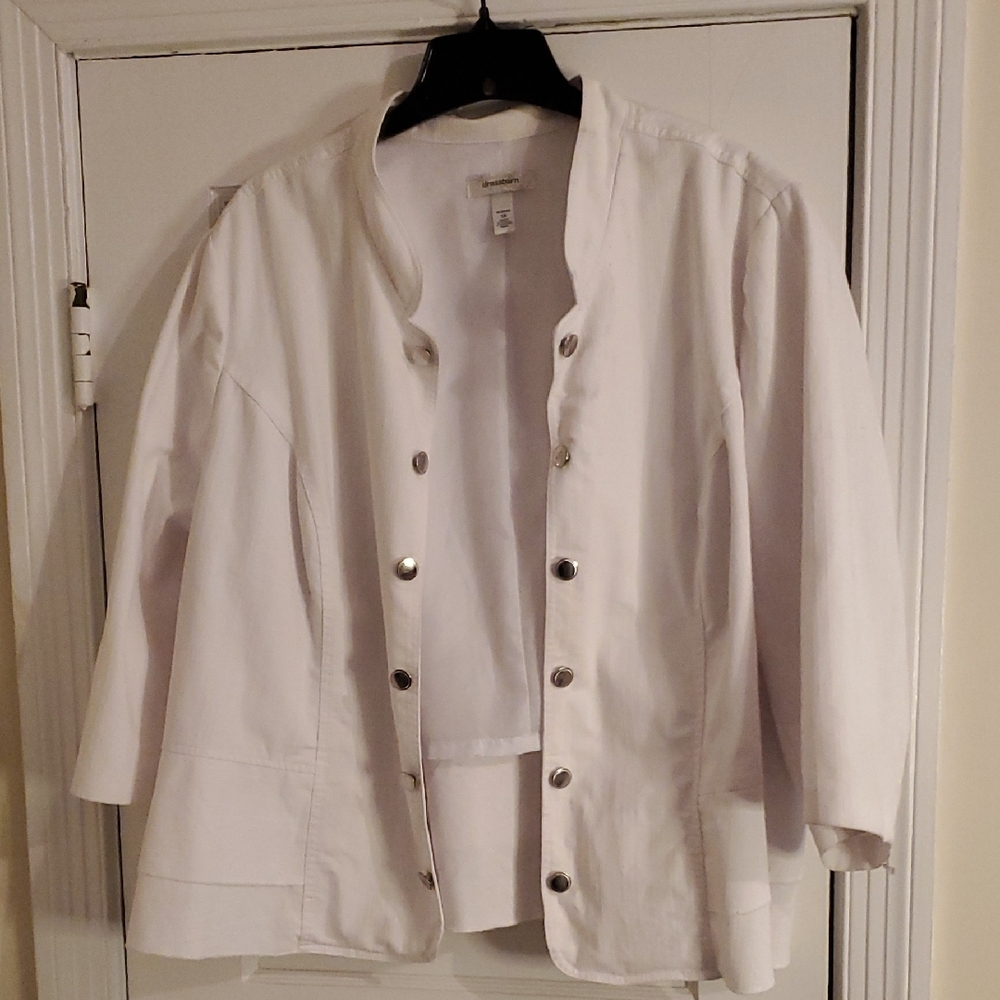 White Utility Jacket with Stand-Up Collar and Relaxed Fit